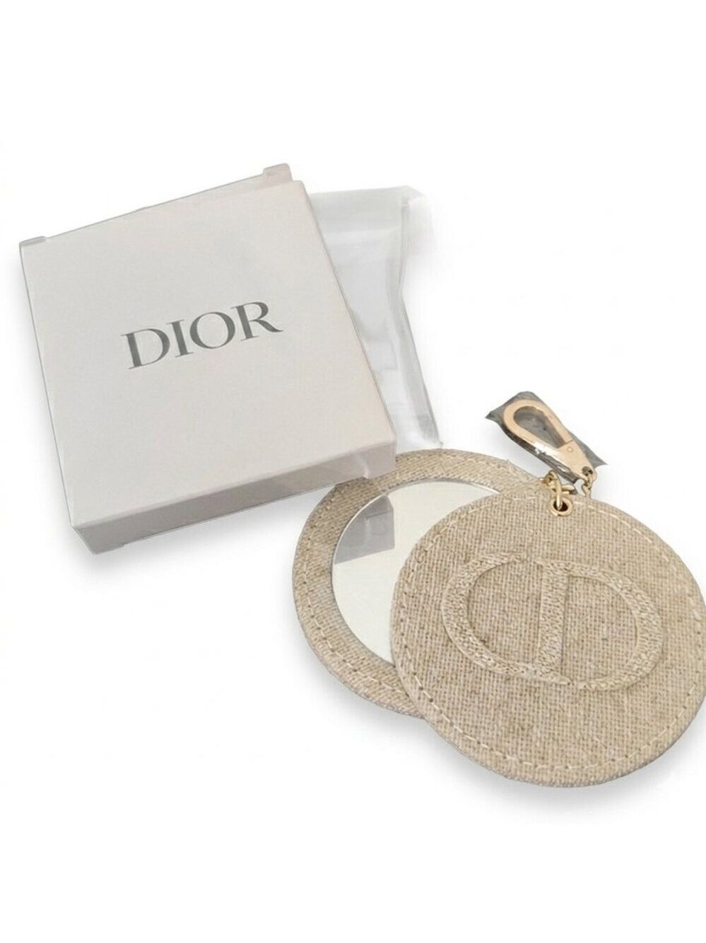 *Dior Beauty Beige Canvas Round Mirror Bag Charm – NIB